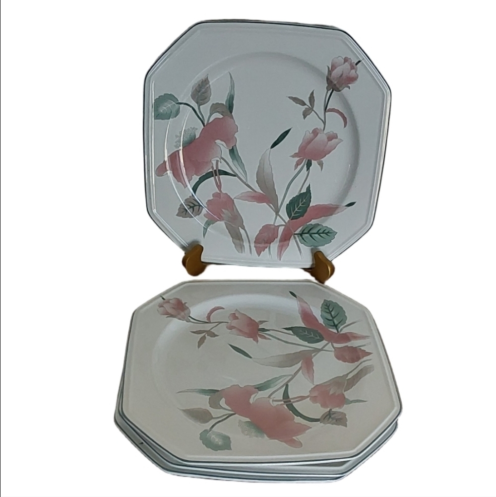 Mikasa Floral Octagonal Plates - Pink and Green SET OF 2